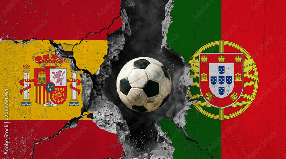 Obraz premium soccer ball with spain vs portugal