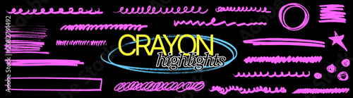 Crayon drawn highlights and bold chalk brush pen doodles weave through expressive marker lines. Scribble circle frames and vivid arrow highlights glow alive.