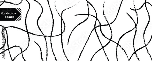Abstract seamless pattern with hand drawn black chaotic wavy lines on white background