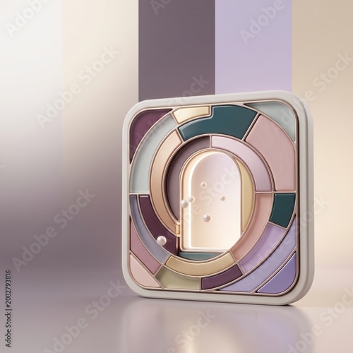 Square abstract design with colorful segments and circular interior, modern aesthetic