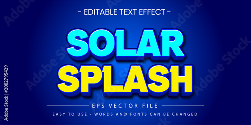 Solar splash 3d editable text effect vector illustration
