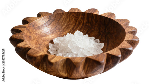 Tableau sur toile Wooden bowl with coarse sea salt crystals