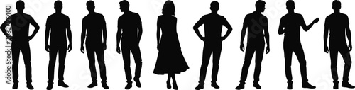 Photos Human silhouette lineup, gender contrast pose, posture variation icons, standing