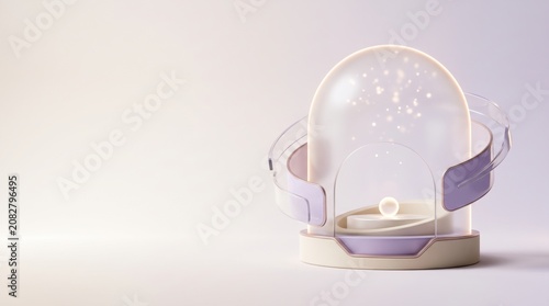 Glass dome object with sparkling lights and metallic accents, soft glow