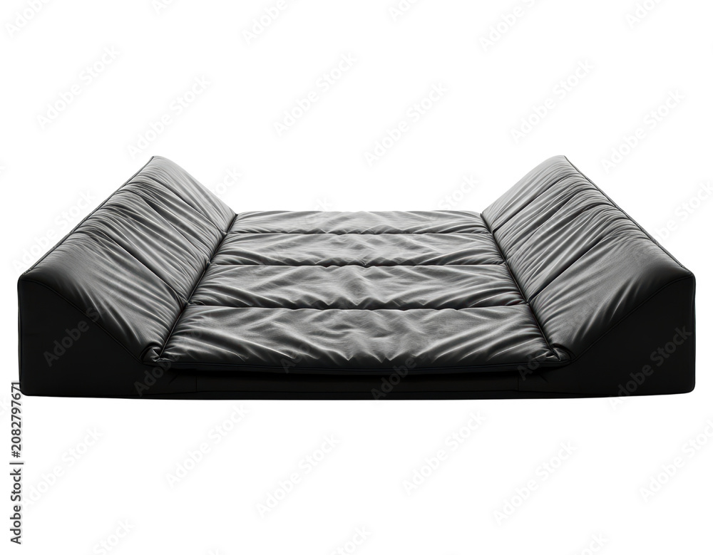 Fototapeta premium Modern black leather lounge sofa bed isolated on a transparent background