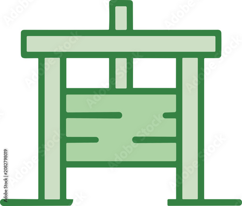 Fotografía Green wooden sluice gate icon, water control mechanism, simplified illustration