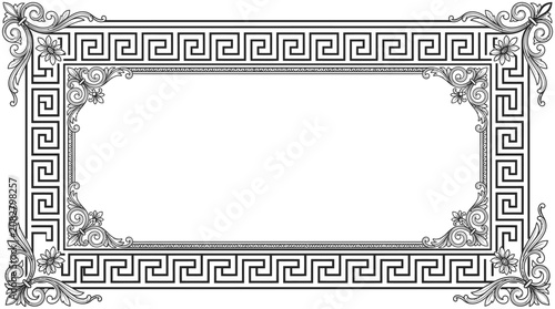 Tableau sur toile Classic Greek Key Pattern Rectangular Frame, Ancient Meander Border Design on Isolated White Background