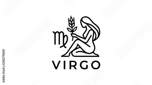 Fotografie Minimalist Virgo zodiac sign line art with maiden and wheat