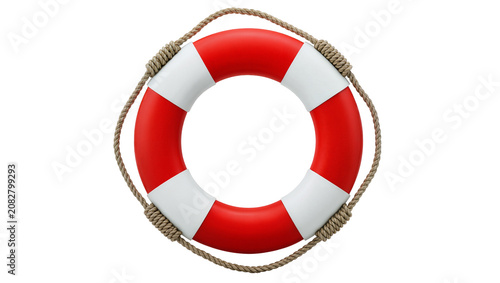 Cuadro en lienzo Red and white lifebuoy with rope