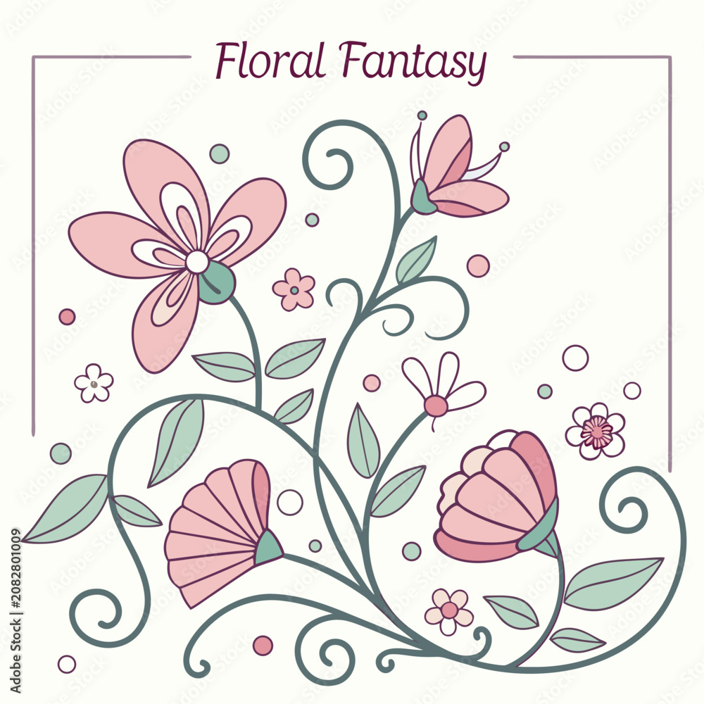 Fototapeta premium Floral Fantasy: Whimsical Botanical Vector Drawing