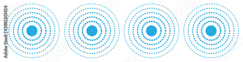 Fotografia Radar icons, sonar waves, radial concentric signal circles, echo sounder symbols