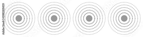 Foto Radar icons, sonar waves, radial concentric signal circles, echo sounder symbols
