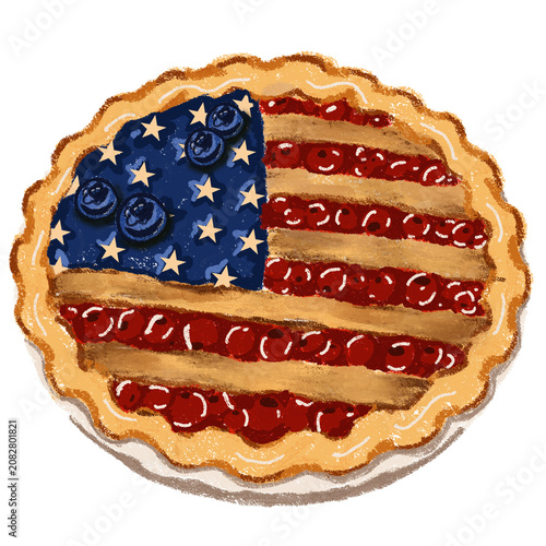 American Pie Dessert with Patriotic Red White and Blue Theme for 4th July