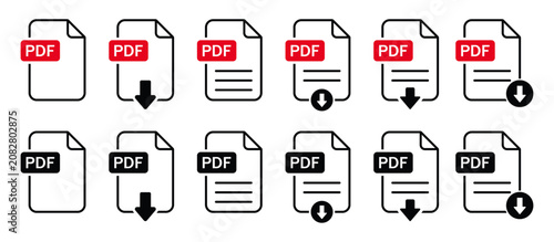 Collection of PDF file document icon set. For web, app and user interface design.