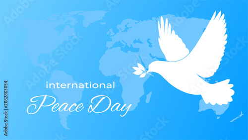 Cuadro en lienzo International Peace Day Background Featuring White Flying Dove Carrying Olive Br
