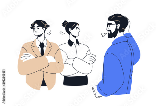 Conflict at work between office workers. Annoyed employees, angry colleagues....