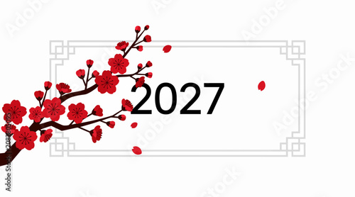 Chinese New Year 2027 Plum Blossoms Branch Festive Celebration