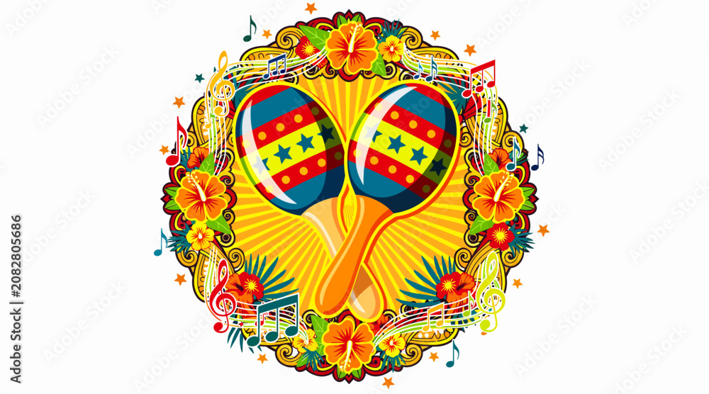 Fototapeta premium colorful maracas with floral and musical notes
