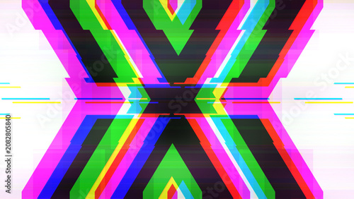 Bild auf Leinwand Neon RGB split glitch with chromatic aberration and horizontal scanline distortion on a bold geometric X shape