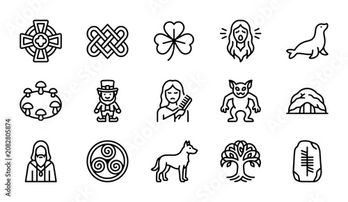 Εκτύπωση καμβά Celtic Icons Set: Mythology, Folklore, Symbols, and Nature Elements Vector Colle