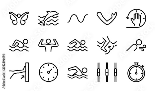 Foto Swimming Icons Set, Water Sports Vector Graphics, Aquatic Activity Symbols, Pool