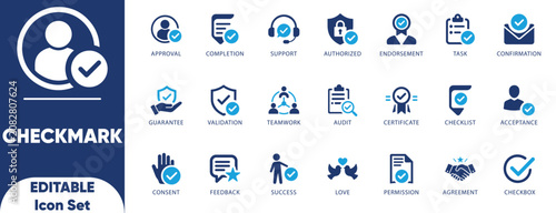 Foto Checkmark, Approval, and Complete Status Vector Icon Set