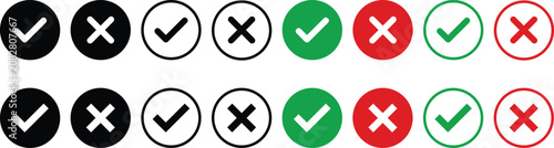 Fotografía Circular check and cross mark icon set