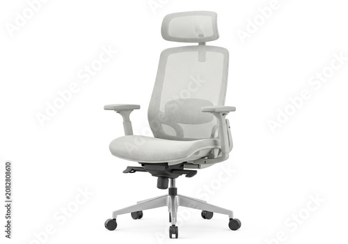 Modern grey ergonomic office chair with headrest