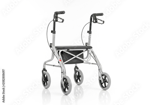 Modern silver metal walker for elderly people with wheels