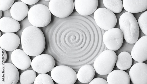 Top View of White Decorative Pebbles with Zen Garden Concept