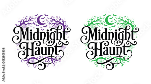 Konstfotografi Spooky midnight haunt halloween graphic with bats spiders and trees