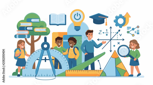 Children learn math with tools books and teacher