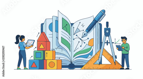 Children learn STEM concepts using blocks books and tools