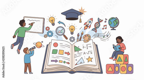 Children learn various subjects like science math art and music