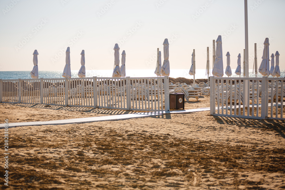 Fototapeta premium beach umbrellas and chairs