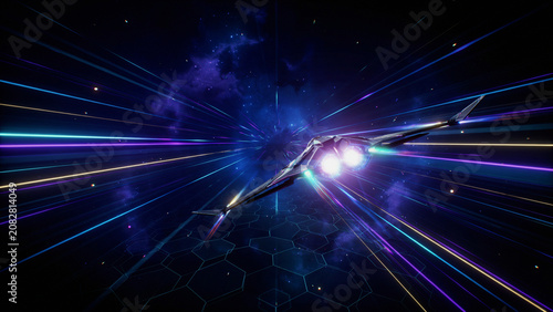Futuristic spaceship traveling through hyperspace at warp speed with spaceship hyperspace starship astronomy technology interstellar exploration universe