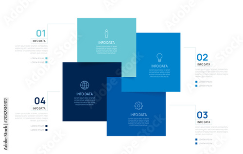 Bild auf Leinwand Venn diagram infographic chart template for business 4 square parts options, presentation with venn diagram elements vector illustration