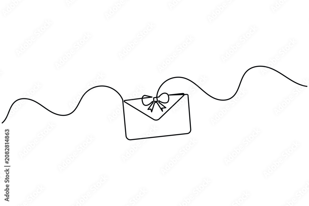 Obraz premium Envelope continuous one line art drawing for minimalist mail communication concept vector illustration