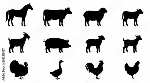 Quadro su tela Black Silhouette Collection of Farm Animals and Poultry.