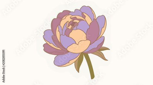Foto Flat Vector Illustration of a Single Peony Flower Head with Purple, Peach, and B