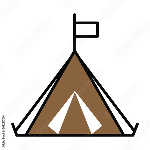 Camping Tent Icon with Flag Design for Outdoor Adventure and Travel Map Markers