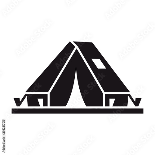 Black and white camping tent icon representing outdoor adventure and wilderness