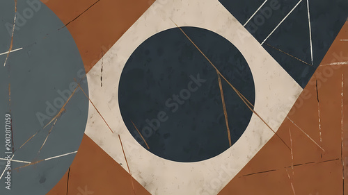 Modernist geometric wall art print featuring overlapping circles and bold primary colors with clean lines and symmetrical composition ideal for mid-century modern interior design.