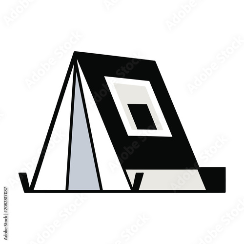 Minimalist A frame camping tent icon represented as a simple flat graphic design