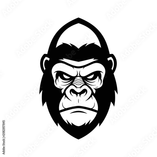 Εκτύπωση καμβά Bold black and white stylized gorilla face with intense expression and fur detai