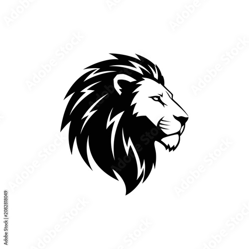 Φωτογραφία Black and white lion head logo with detailed mane, fierce expression, sharp feat
