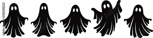 Bilde på lerret Five different black ghost silhouettes with various expressive shapes for spooky