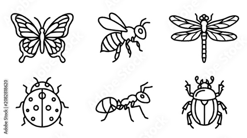 Canvastavla Insects including a butterfly, bee, dragonfly, ladybug, ant, and beetle are illu