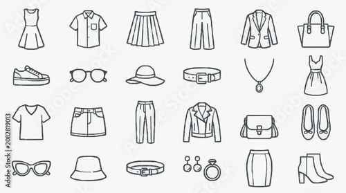 Konstfotografi Dynamic Black and White Line Drawing Collection of Fashion Accessories and Cloth