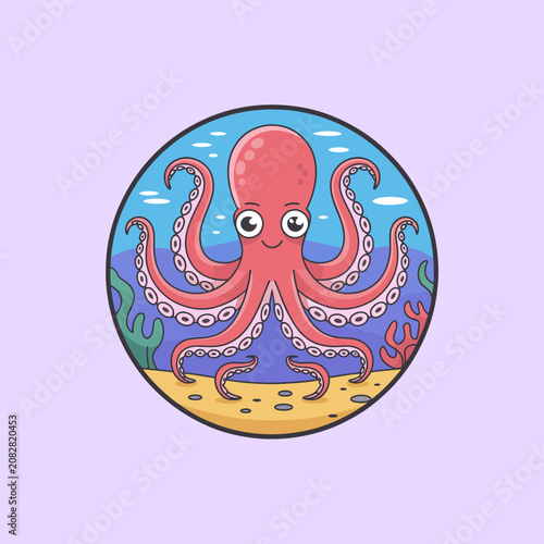 Colorful cartoon octopus sea creature.